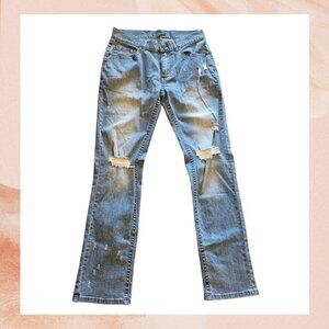 INC Medium Wash Distressed Straight Leg Jeans
